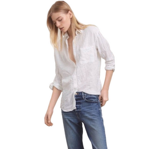 Aritzia Community White Linen Button-Down Shirt